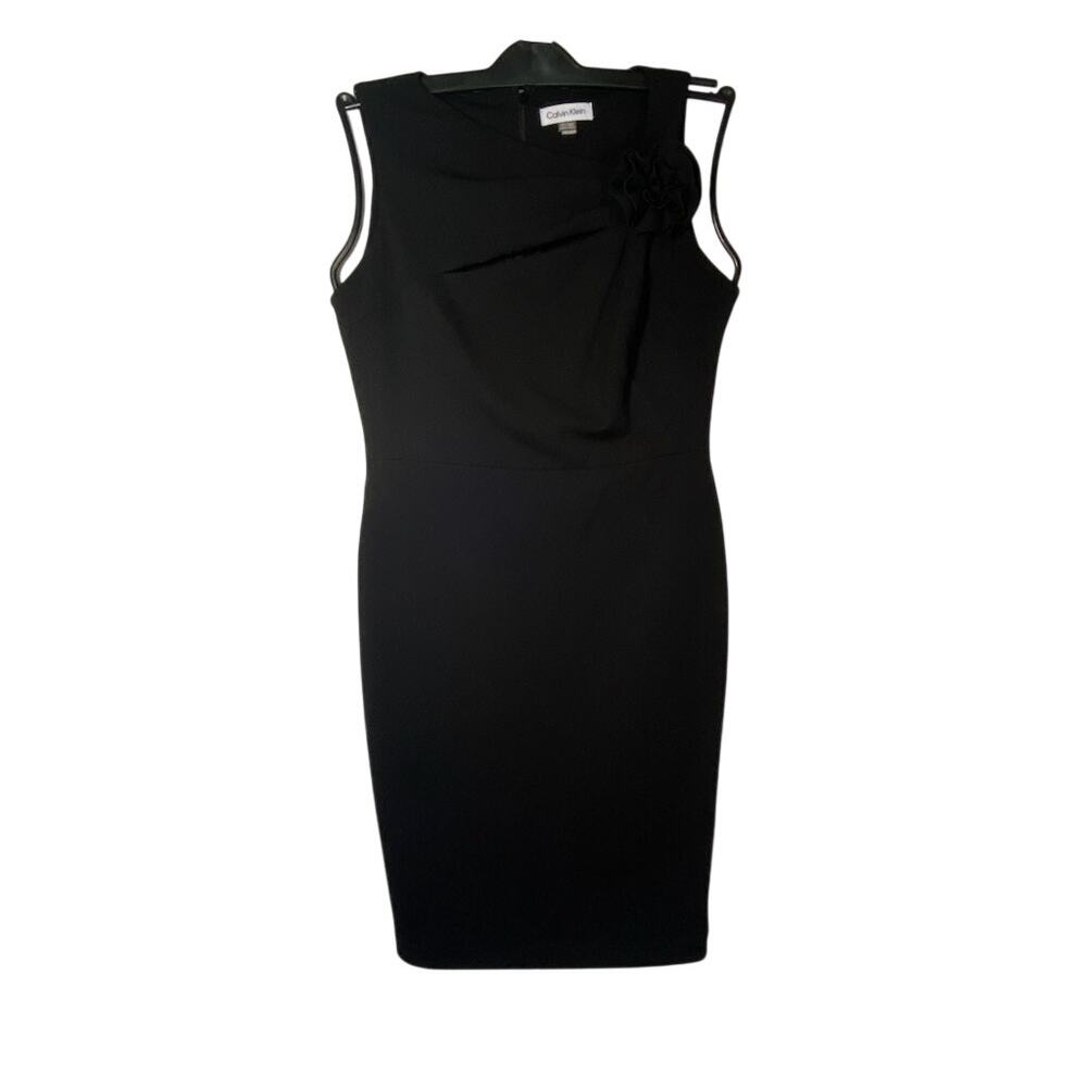 Calvin Klein Black Sheath Dress • Cutout Floral Detail • Size 10 Petite
